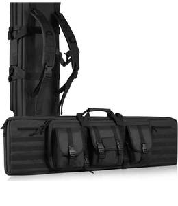 lot 19337 image: VEVOR Rifle Bag, 42 inch Tactical Double Long Gun Bag, Soft Rifle Case with Lockable Zipper, Portable Handle & Shoulder Strap, 3 Large Storage Pockets Rifle Case for Two 40 Rifles & 2 Pistols, Black - Retail $55