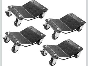 lot 19340 image: VEVOR Car Wheel Dolly, 6000 lbs2722 kg Car Moving Cart with Brakes, Set of 4 Piece, Heavy-Duty Vehicle Dolly, Moving Cars, Trucks, Trailers, Motorcycles, and Boats - Retail $113