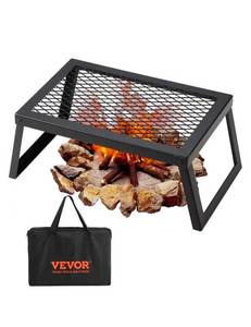 lot 19341 image: VEVOR Folding Campfire Grill, Heavy Duty Steel Mesh Grate, 18 Portable Camping Grates Over Fire Pit, Camp Fire Cooking Equipment with Legs Carrying Bag, Grilling Rack for Outdoor Open Flame Cooking - Retail $0