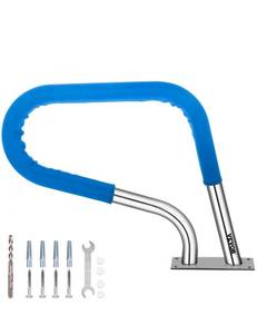 lot 19342 image: VEVOR Pool Rail 30x22 Pool Railing 304 Stainless Steel 250LBS Load Capacity Silver Rustproof Pool Handrail Humanized Swimming Pool Handrail with Blue Grip Cover & M8 Drill Bit & Self-Taping Screws - Retail $74
