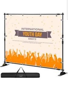 lot 19352 image: VEVOR Backdrop Banner Stand 8 x 8 Ft Adjustable Heavy Duty Background Stand with 1 Carrying Bag, Backdrop Stand for Parties Wedding Photo Booth Trade Show - Retail $53