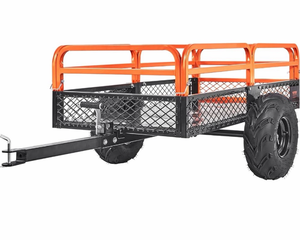 lot 19374 image: VEVOR ATV UTV Trailer Tow Behind Dump Cart1500lbs Capacity, 15 Cubic Feet, Heavy Duty, For Lawn Mower Tractor, Yard Garden Use - Retail $285