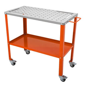 lot 19377 image: VEVOR 36 x 18 Welding Table, 1200lbs Load Capacity Steel Welding Workbench Table on Wheels, Portable Work Bench with Braking Lockable Casters, 4 Tool Slots, 58-inch Fixture Holes, Tool Tray - Retail $129