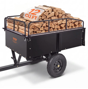 lot 19380 image: VEVOR Heavy Duty ATV Trailer Steel Dump Cart, 750-Pound 15 Cubic Feet, Garden Utility Trailer with Removable Sides for Riding Lawn Mower Tractor - Retail $239