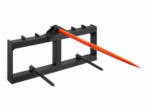 lot 19381 image: VEVOR 49 Hay Spear, Bale Spears 1600lbs Loading Capacity, Skid Steer Loader Tractor Attachment with 2pcs 17.5 Stabilizer Spears, Quick Attach Spike Forks - Retail $279
