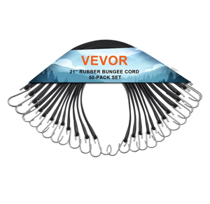 lot 19382 image: VEVOR 50 Piece Flat Bungee Cord, 19.8 mm Heavy Duty Bungee Straps with Steel S-Hooks, 21 Elastic Bungee Rope for Cargo, Tarps, Trucks and Tent, Black - Retail $49