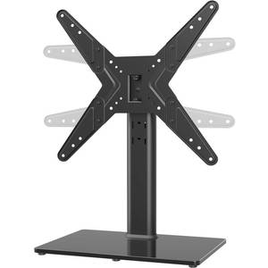 lot 46969 image: Universal Swivel TV StandBase Table Top TV Stand for 21 to 50 inch TVs with 90 Degree Swivel, 4 Level Height Adjustable, Heavy Duty Tempered Glass Base, Holds up to 99lbs, HT02B-002 - Retail $28