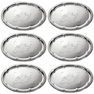 lot 46977 image: 6 Pack Large Silver Serving Trays Set 15.7 x 11.8 Stainless Steel Floral Oval Tray Retro Vintage Platters for Birthday Wedding Party Tableware for Snack Whiskey Cookie Dessert Food Display - Retail $28