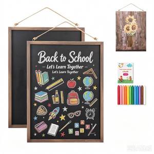 lot 46978 image: 2-Pack Solid Wood Frame Chalkboard Words Sign, Wall Hanging Board - Retail $28