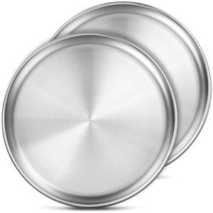lot 46987 image: 13� Inch Stainless Steel Pizza Pan Set of 2, Pizza Pan for Oven, Steel Pizza Tray for Baking Cookie Pie Cake, Round Stainless Steel Pizza Plate Pizza Baking Sheet, Easy Clean & Dishwasher Safe - Retail $18
