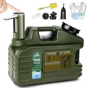 lot 46989 image: 5 Gallon Water Jug with Pump, Camping Water Container, BPA Free Portable Water Dispenser with Spigot, Leak-Proof Large Camping Water Jug for Emergency Storage,Outdoor,Hiking - Retail $53