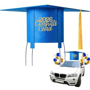 lot 46991 image: Graduation Cap Car Decoration Kit 20 Inch Giant Graduate Hat with Balloons Cutouts Felt Congrats Grad Hat for Class of 2026 Graduation Party Favor Decor(Blue) - Retail $25