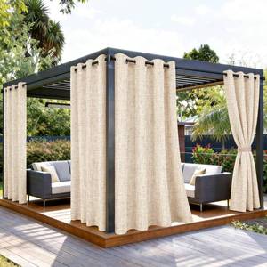 lot 47014 image: Outdoor Curtains for Patio Waterproof, 2 Panels Non-See-Through Linen Curtains with Grommet Top Indoor Outdoor Drapes for Gazebo Pergola Balcony Pool Spa, 52 W x 96 L, Natural - Retail $40