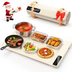 lot 47017 image: Warming Mat for Food ��Electric Food Warming Tray for Buffet withFast Heating Mat with Timer and 4 Heat Levels, Portable Rollable Food Warming Mat for Countertop Portable Heating Pad for Parties Family - Retail $40