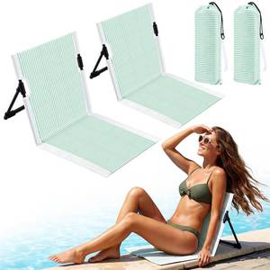 lot 47019 image: 2 Pcs Foldable Poolside Chairs for Adults, Portable Beach Chairs Green & White Striped Folding Lazy Chair for Edge of Pool Comfortable Backrest for Camping Traveling Lightweight Compact Seating - Retail $27