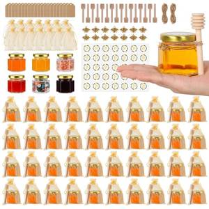 lot 47028 image: 30 Pack 2 oz Hexagon Mini Glass Honey Jars - Retail $40