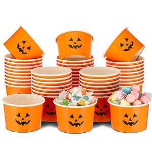 lot 47033 image: 48 Pcs Halloween Pumpkin Paper bowl Cups 9 Oz Disposable Snacks Cup - Retail $20