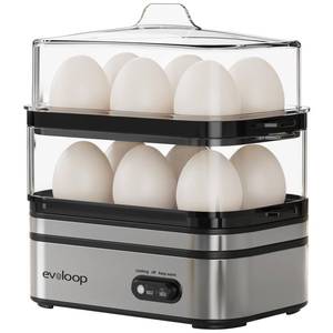 lot 47036 image: Rapid Egg Cooker Electric 12 Eggs Capacity, Soft, Medium, Hard Boiled, Poached, Omelet Maker Egg Poacher & Vegetable Steamer, BPA Free Tray - Retail $40