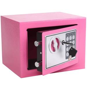 lot 47049 image: Small Steel Security Safe Box with Keypad,Key0.23 Cu Ft, Pink - Retail $33