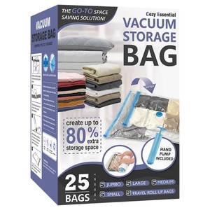 lot 47056 image: Vacuum Storage Bags with Hand Pump, Vacuum Seal Space Saver Bags,25 Combo - Retail $43