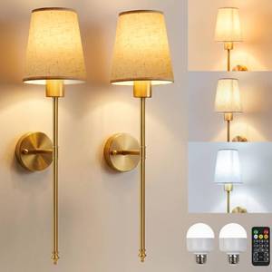 lot 47067 image: Battery Operated Wall Sconces Set of Two, 3CCT with Remote, Gold - Retail $50