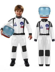lot 47080 image: Spooktacular Creations Astronaut Costume with Helmet, Vintage Toddler Astronaut Outfit, BoysPilot Jumpsuit Costume Unisex for Halloween Dress Up Themed Parties, White, L - Retail $38