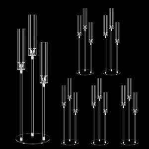6 Set 3 Arms Acrylic Candelabra Centerpieces for Wedding Table Decorations,30.7 Clear Candlesticks Holder with Acrylic Shade for Valentine's Day Dinner Party Fireplace Decor Fit LED Candle - Retail: $90"