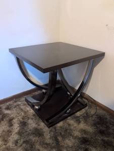 lot 106 image: Black Side Table with Curved Legs and Chrome Accents