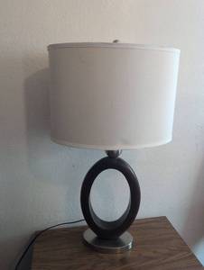 lot 133 image: Table Lamp with Oval Wood  Base and Shade
