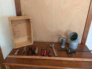 lot 225 image: Vintage Hand Tool Lot with Wooden Storage Box