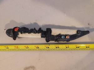 lot 238 image: Decorative Beaded Totem Knife with White Hair Inlay approximately 4 inches