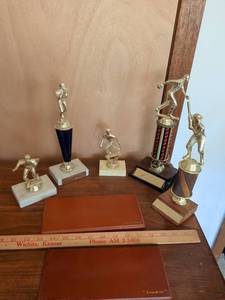 lot 245 image: Lot of 5 Sports Trophies with Figurines and Bases