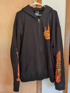 lot 266 image: Harley-Davidson Zip Hoodie Size 3XL Black with Flame and Graphic Print