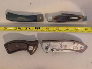 lot 301 image: Old Timer Folding Knives Lot of 3 and Wooden Grips for Decor.