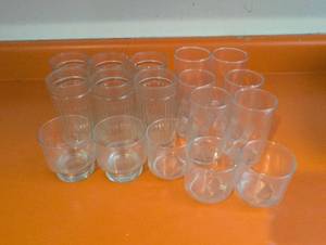 lot 304 image: Lot of 17 Mixed Glass Drinking Glasses Assorted Sizes