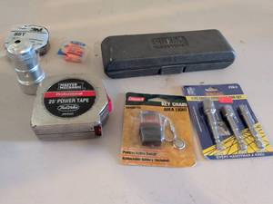 lot 333 image: Tool & Hardware Lot 3M Tape, Master Mechanic Power Tape, Coleman Light, Regal Extension Set