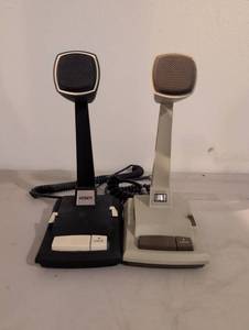 lot 393 image: Astatic Desktop Microphone Stand Pair Black White