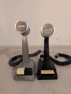 lot 403 image: Robyn Pair Desktop Microphones with Coiled Cables and Control Units