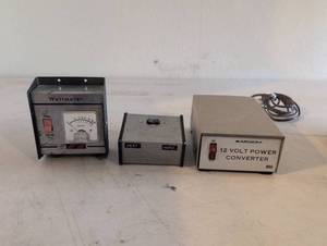 lot 439 image: Wattmeter 100W Made in USA, Avanthi Research & Development Scope, Archer 12 Volt Power Converter Lot