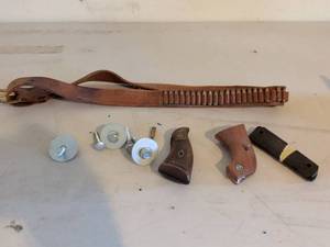 lot 509 image: Firearm Parts Lot - Ammunition Belt, Grips, Sling, Hardware