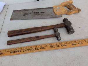 lot 678 image: Disston Back Saw Model K5 14 Blade with 2 Hammers Hand Tool Lot