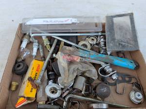 lot 751 image: Lot of Assorted Hardware Fasteners Bolts Nuts Washers Spark Plugs Tools