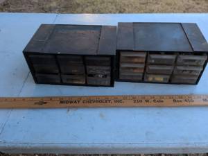 lot 796 image: Two plastic parts organizer boxes with drawers and hardware