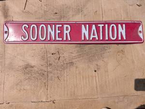lot 941 image: Sooner Nation Street Sign Red White Aluminum