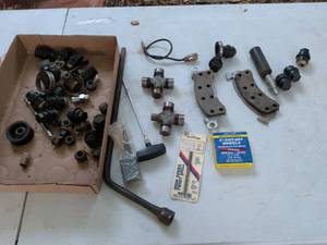 lot 1030 image: Mixed Hardware & Parts Lot U-Joints Brake Shoes Fittings Cut-Off Wheels Drill Bit