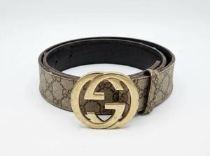lot 58471 image: Gucci GG Canvas Monogram Leather Belt w Interlocking Buckle