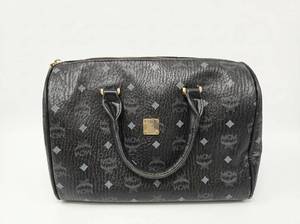 lot 62728 image: MCM Visetos Black Coated Canvas Boston Bag