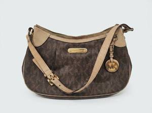 lot 62733 image: Michael Kors Monogram Shoulder Bag w Tan Leather Trim