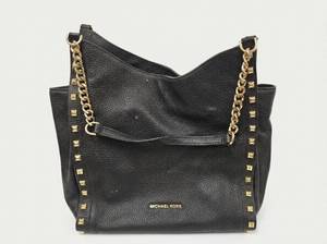 lot 62738 image: Michael Kors Black Pebbled Leather Studded Hobo Bag