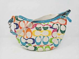 lot 62739 image: Coach Multicolor Circle Print Hand Bag with Blue Trim